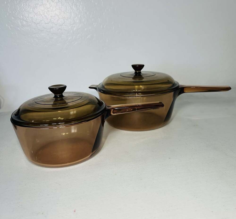 Corning Visions Amber Glass Saucepans With Lids Set of 2